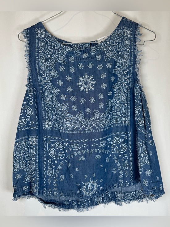 For The Republic Tops - For The Republic Denim Blue Bandana Paisley Print Button Back Boho Tank Top